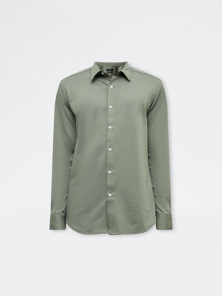 WES Formals Sage Slim-Fit Cotton-Blend Shirt