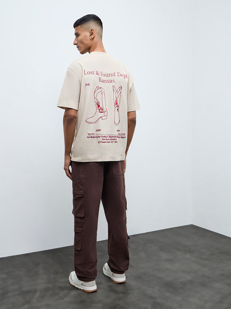 Nuon Brown Relaxed-Fit Mid-Rise Cotton Cargo Pants