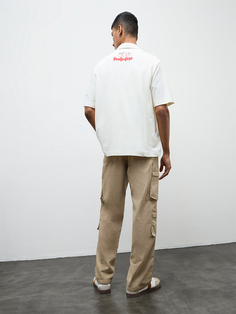 Nuon Beige Relaxed-Fit Mid-Rise Cotton Cargo Pants