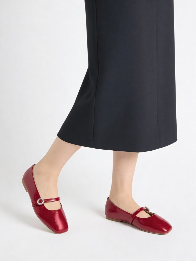 LUNA BLU Red Embellished Mary Jane Shoes