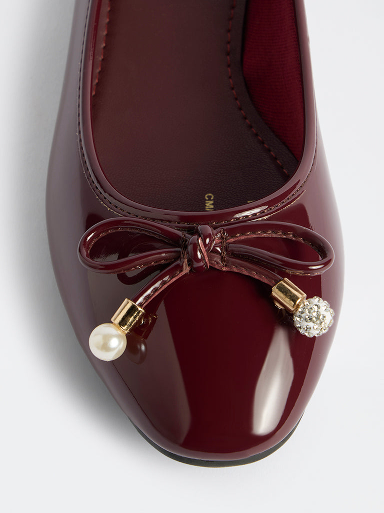 LUNA BLU Burgundy Bow-Detailed Ballerinas