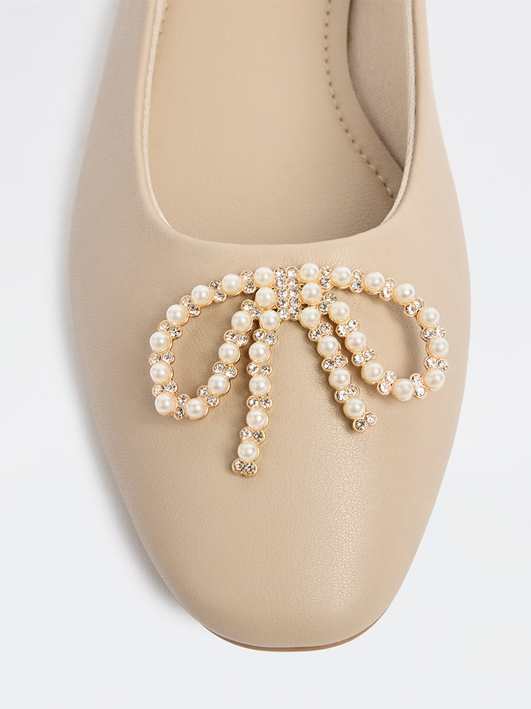 LUNA BLU Ivory Pearl Embellished Ballerinas