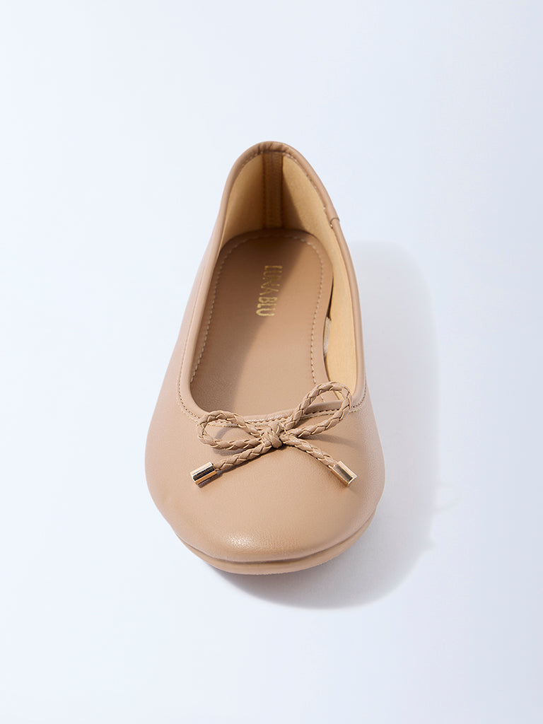 LUNA BLU Tan Bow-Detail Ballerinas