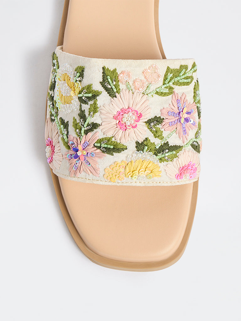 LUNA BLU Multicolour Floral Embroidered Slides