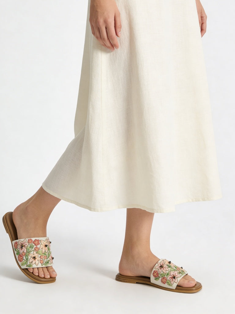 LUNA BLU Orange Floral Embroidered Slides