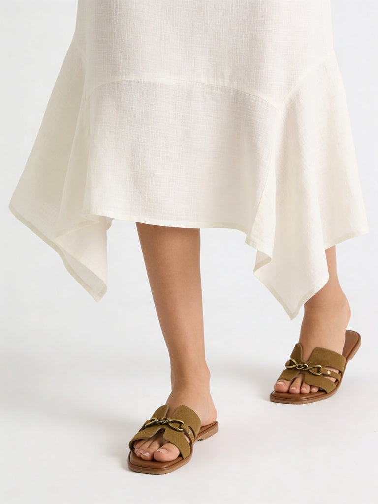 LUNA BLU Olive Buckle-Detailed Slides