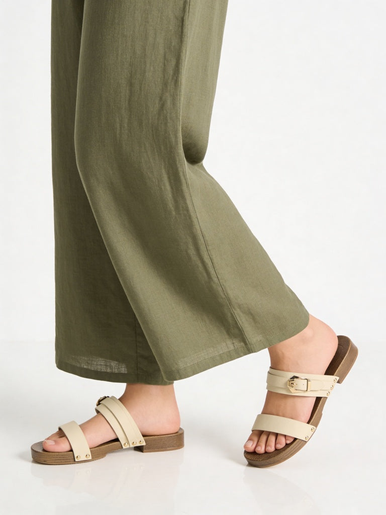 LUNA BLU Ivory Dual Strap Flat Sandals