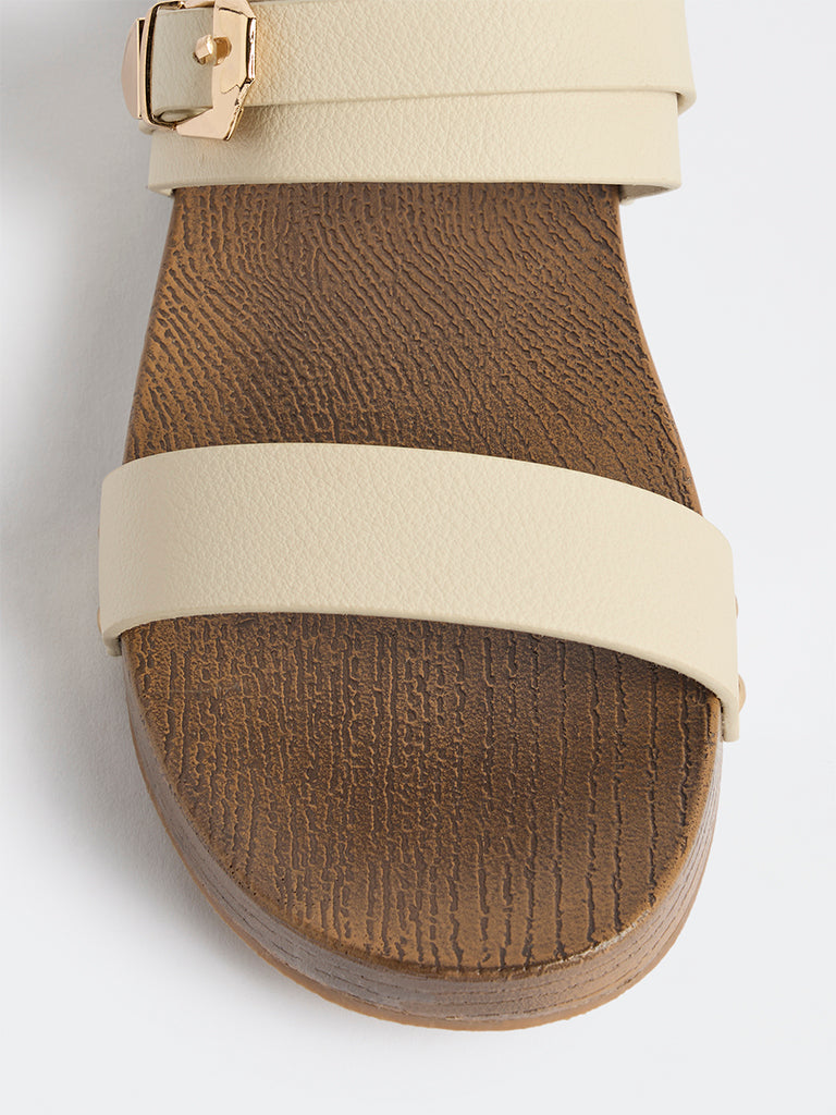 LUNA BLU Ivory Dual Strap Flat Sandals