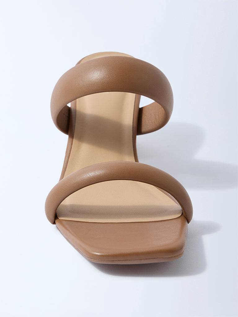 LUNA BLU Tan Puff-Strap Block-Heel Sandals