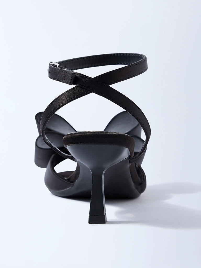LUNA BLU Black Bow-Detailed Heel Sandals