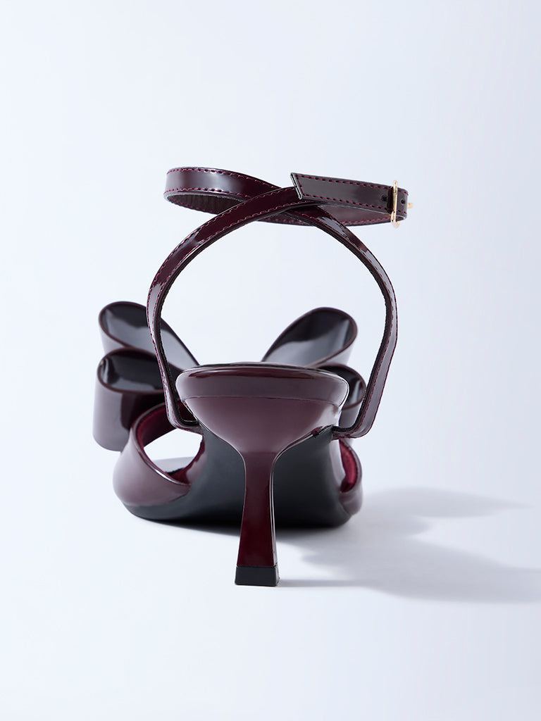 LUNA BLU Burgundy Bow-Detailed Heel Sandals