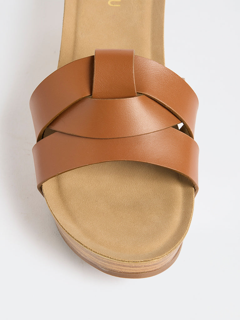 LUNA BLU Tan Multi-Strap Wedge Sandals