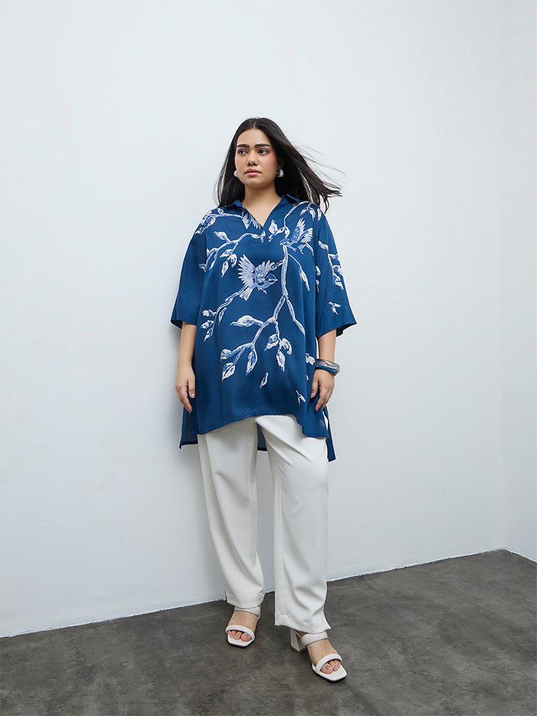 Diza Blue Printed Hi-Low Tunic