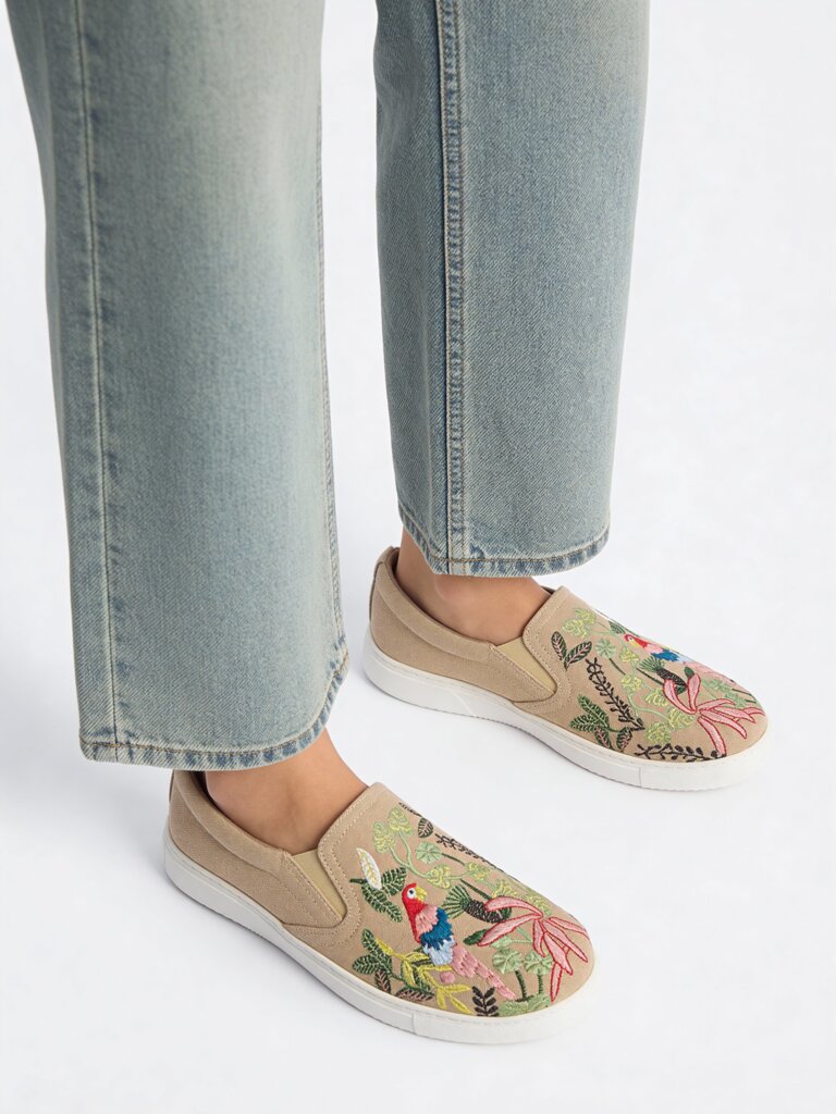 LUNA BLU Beige Embroidered Loafers