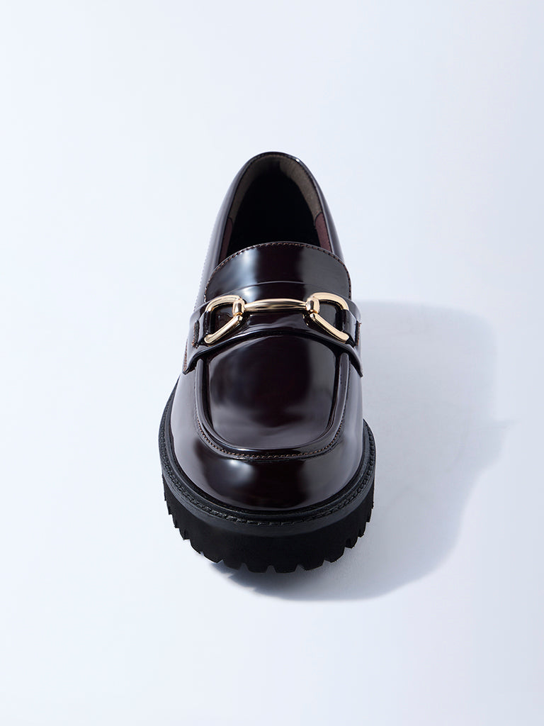 LUNA BLU Burgundy Metal-Detailed Chunky Loafers