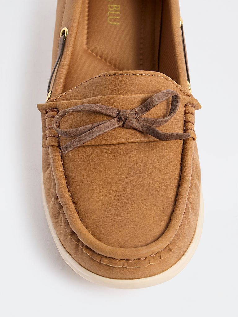 LUNA BLU Brown Bow Detailed Suede Loafers