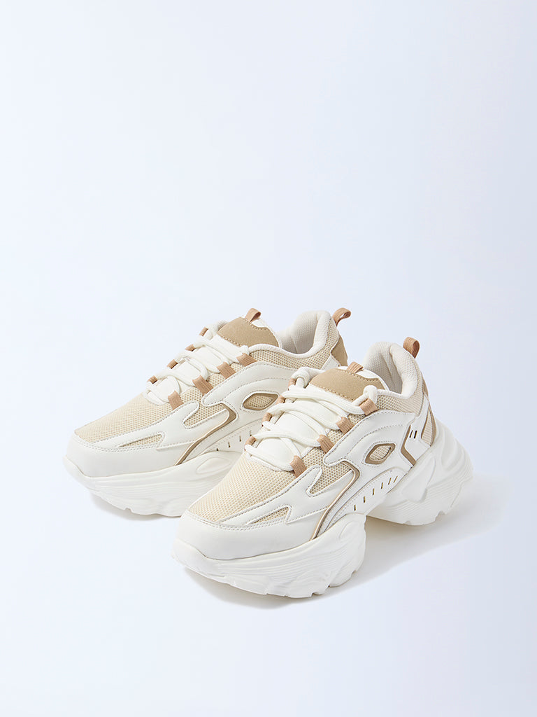 LUNA BLU Ivory Mesh Lace-Up Sneakers