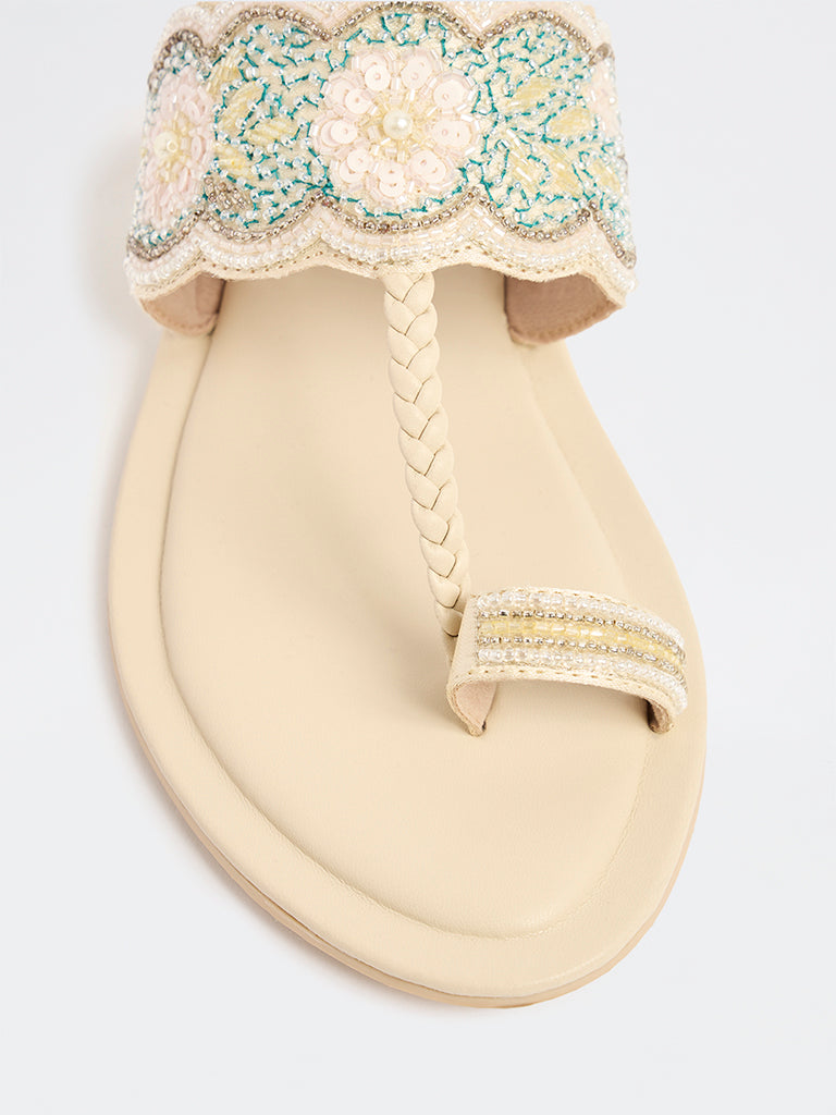 LUNA BLU Pink Sequin Embellished Kolhapuri Sandals