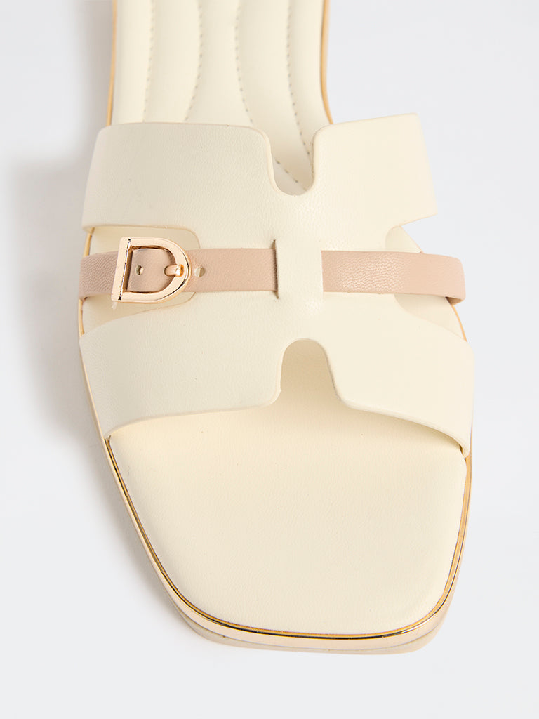 LUNA BLU White Buckle-Detailed Slides