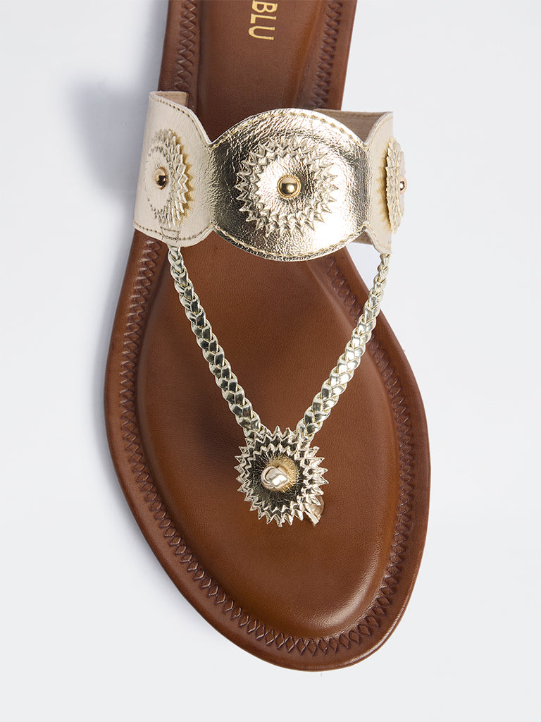 LUNA BLU Gold Braided Kolhapuri Sandals