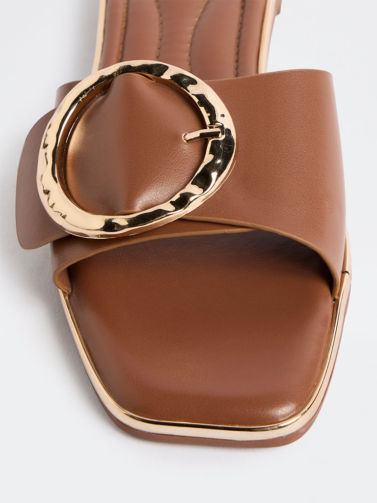 LUNA BLU Brown Metal-Detail Slides