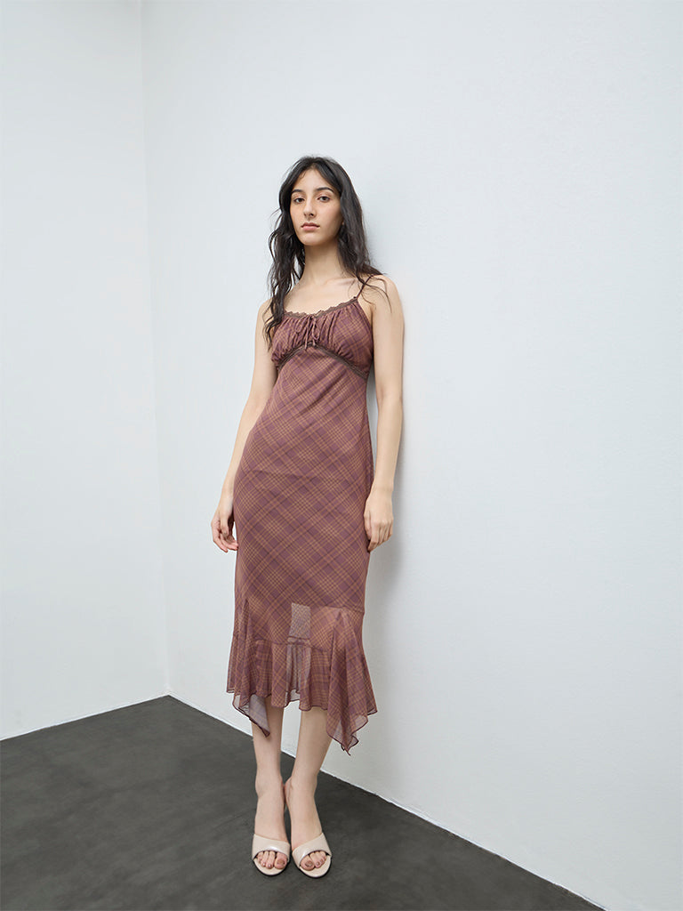 Buy Nuon Brown Checks Detailed Bodycon Mesh Dress from Westside Buy Nuon Brown Checks Detailed Bodycon Mesh Dress from Westside