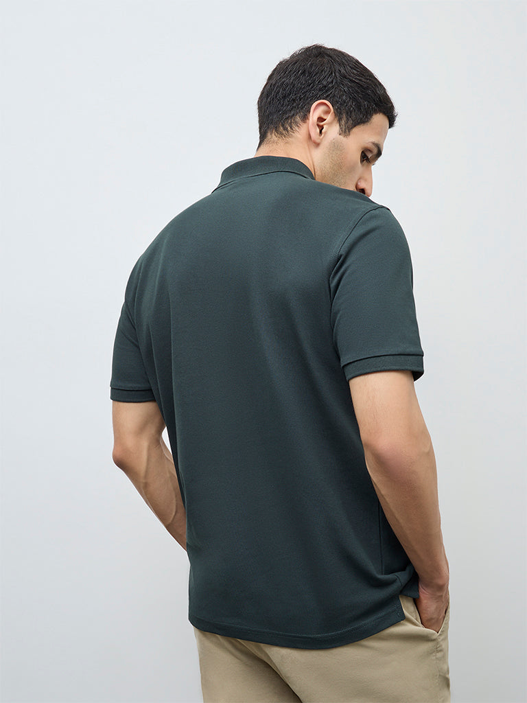 WES Casuals Green Relaxed-Fit Cotton-Blend Polo T-Shirt