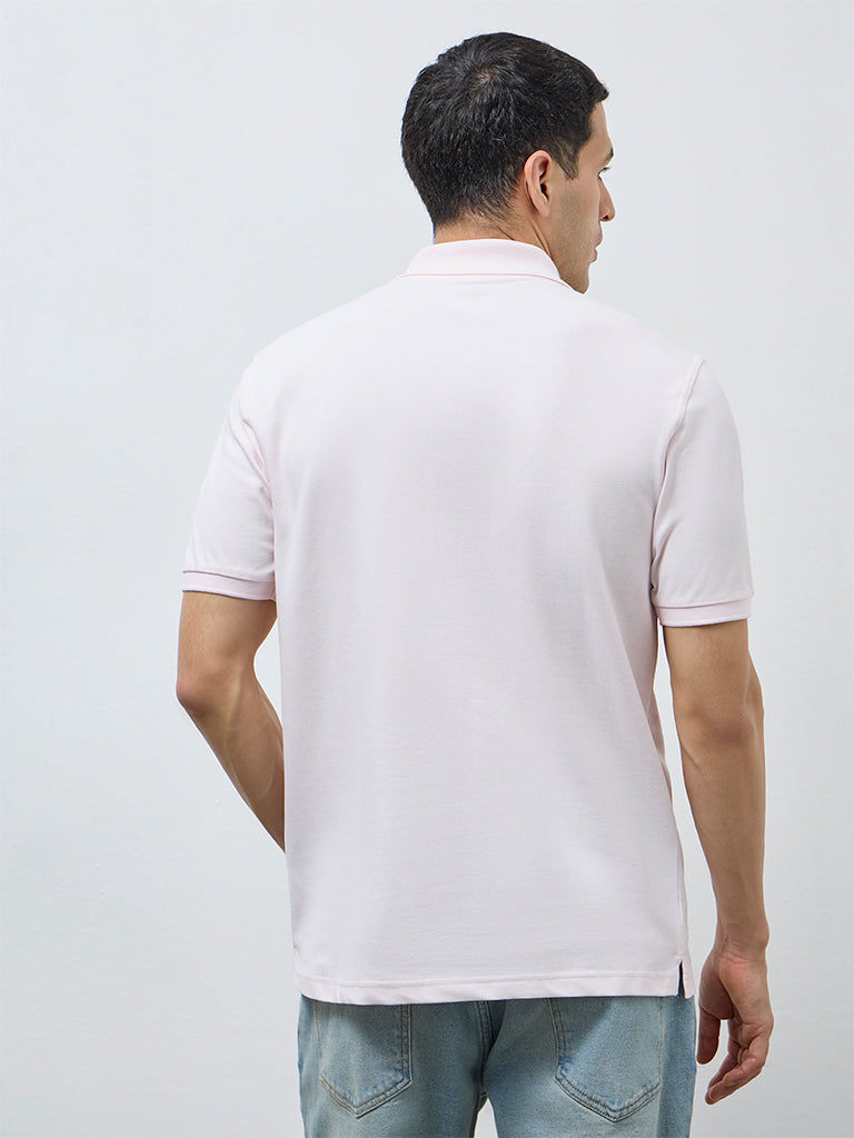 WES Casuals Light Pink Relaxed-Fit Cotton-Blend Polo T-Shirt