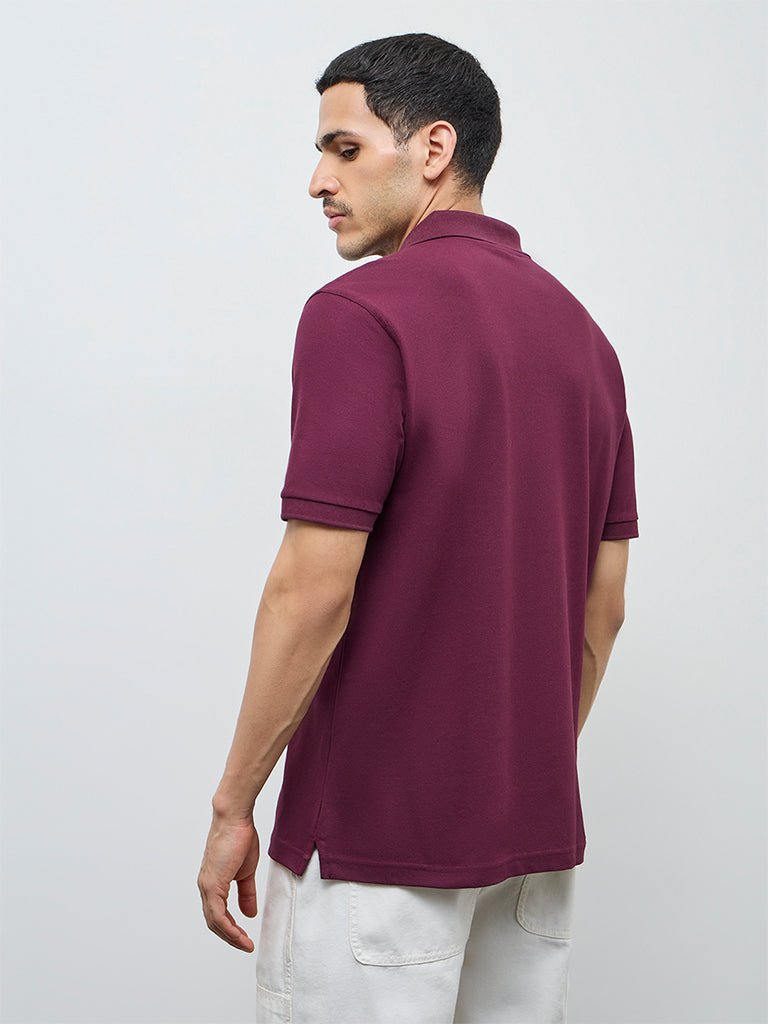 WES Casuals Wine Relaxed-Fit Cotton-Blend Polo T-Shirt