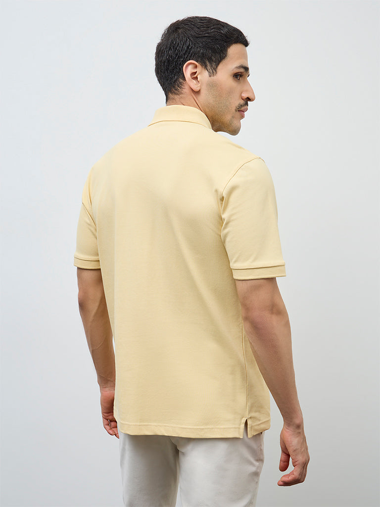 WES Casuals Yellow Relaxed-Fit Cotton-Blend Polo T-Shirt