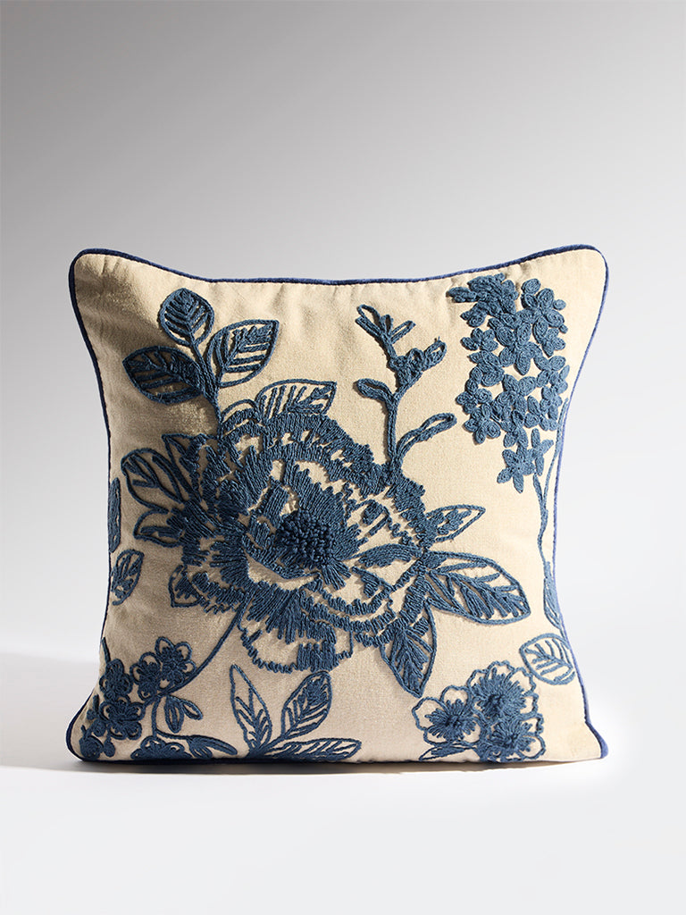 Buy Westside Home Dark Blue Floral Embroidered Cushion Cover from