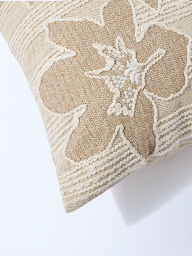 Westside Home Beige Floral Embroidered Cushion Cover