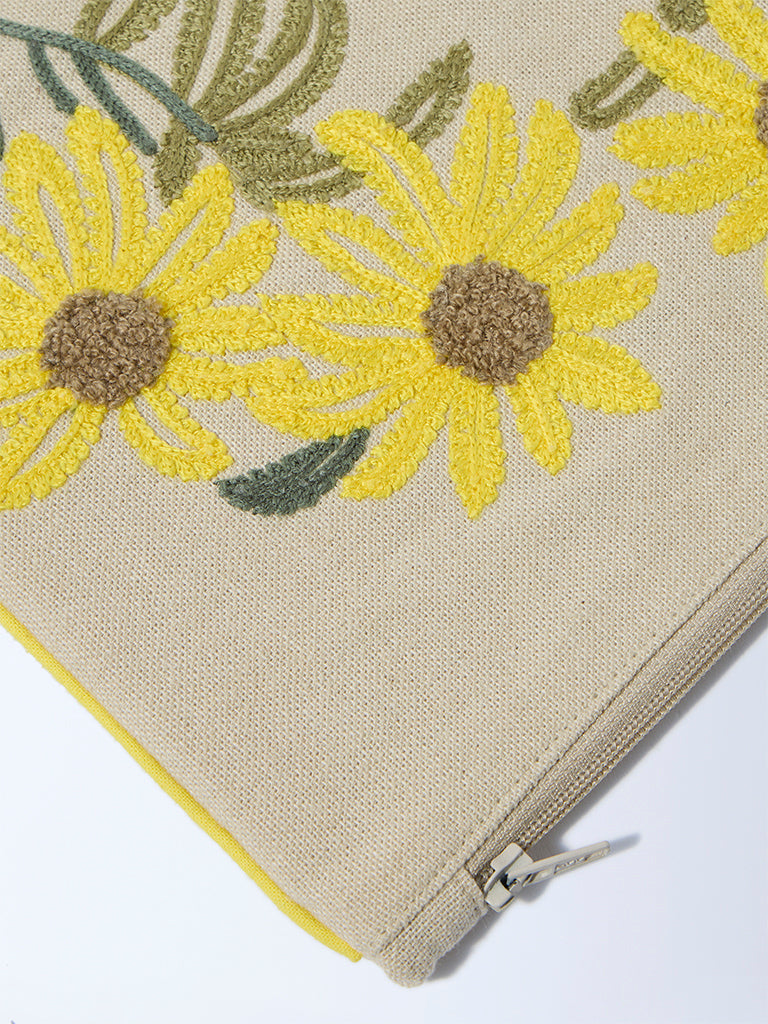 Westside Home Yellow Floral Embroidered Pouch