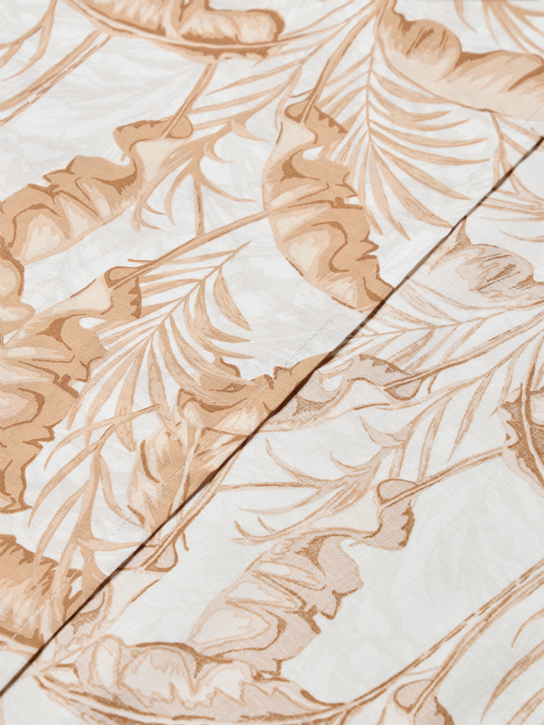 Westside Home Brown Leaf Printed Queen Bed Sheet Set