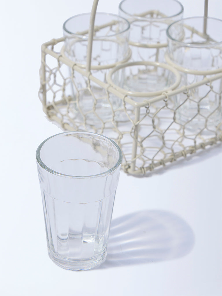 Westside Home Ivory Chai Caddy with Four Glasses