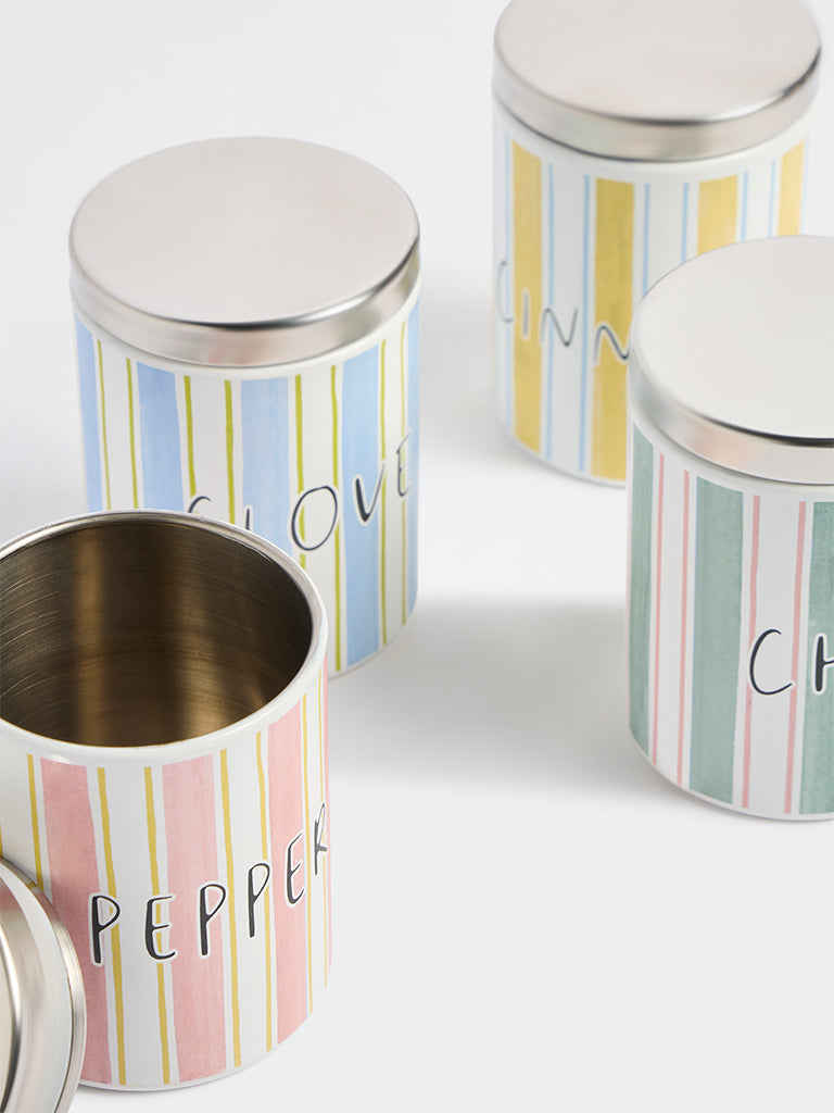 Westside Home Multicolour Stripe Pattern Spice Containers (Set of 4)