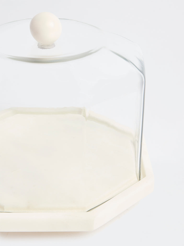 Westside Home Off-White Hexagonal Marble Cloche with Glass