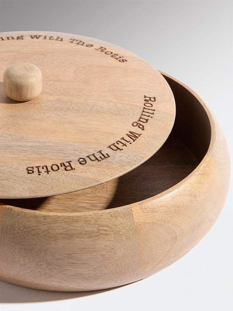 Westside Home Brown Typographic Wooden Roti Box