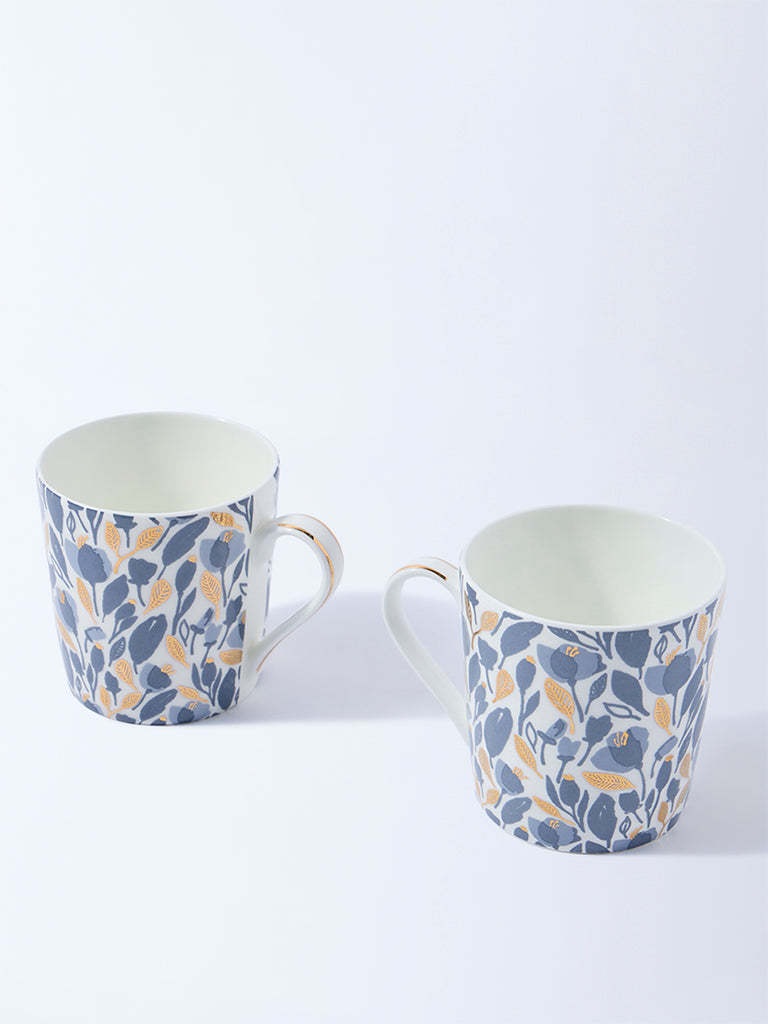 Westside Home Dusty Blue Floral Devonia Mugs (Set of 2)