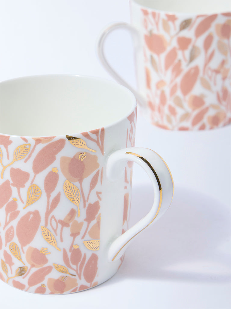 Westside Home Peach Foliage Pattern Devonia Mugs (Set of 2)