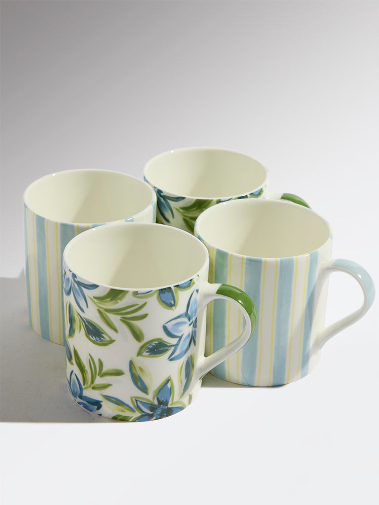 Westside Home Blue Printed Mugs - (Set of 4)