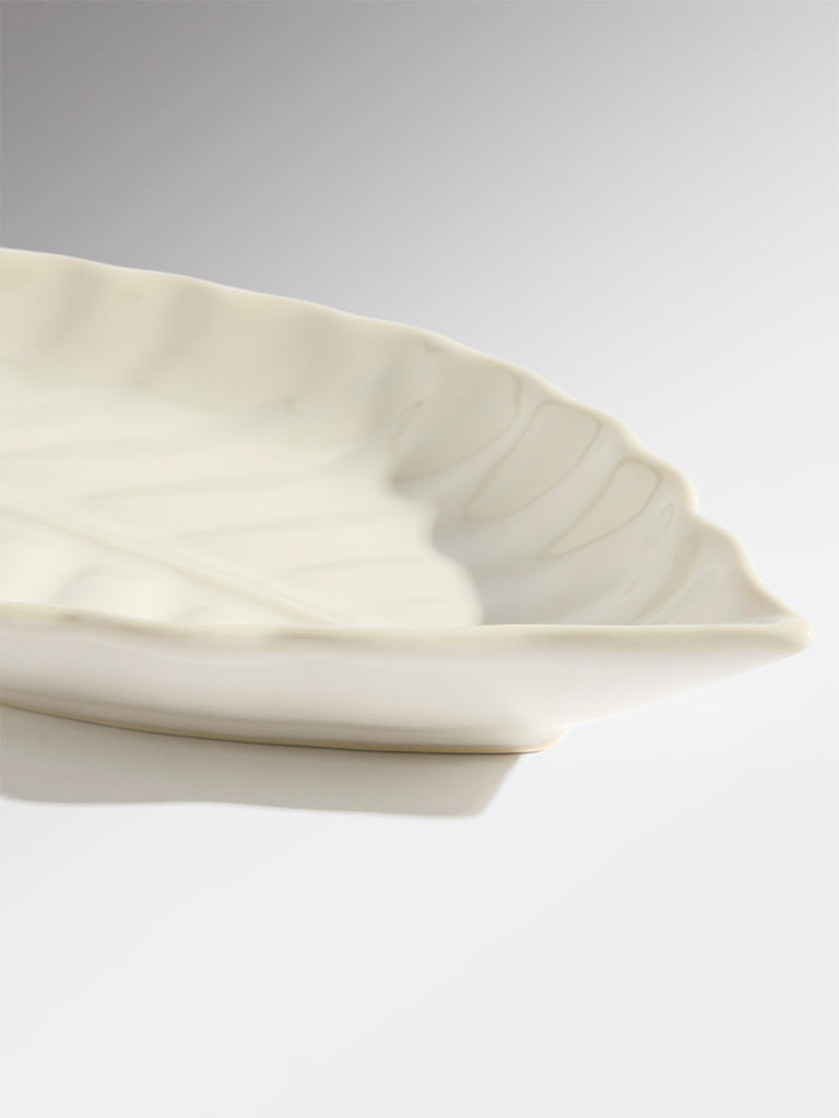 Westside Home White Leaf Shaped Large Serving Platter