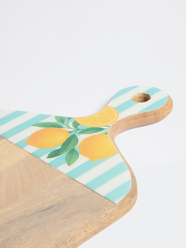 Westside Home Blue and Yellow Lemon Design Wooden Chopper