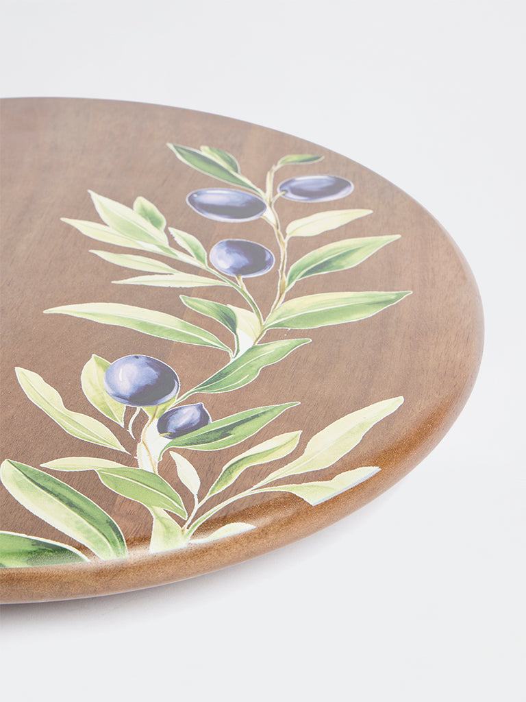 Westside Home Brown Floral Design Wooden Lazy Susan