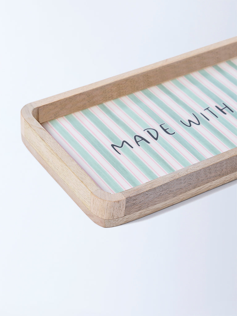 Westside Home Green Stripe Printed Wooden Serving Tray