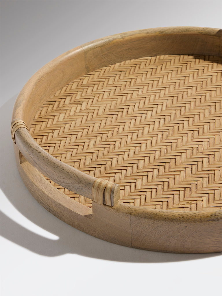 Westside Home Brown Rattan Wooden Tray - Small
