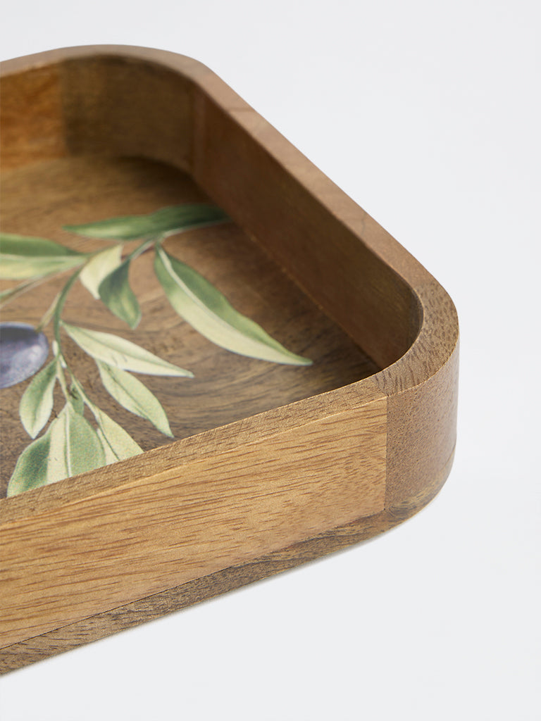 Westside Home Brown Foliage Design Wooden Serving Tray