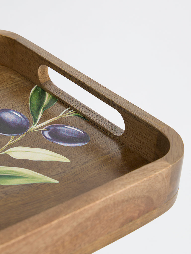 Westside Home Brown Foliage Printed Wooden Serving Tray