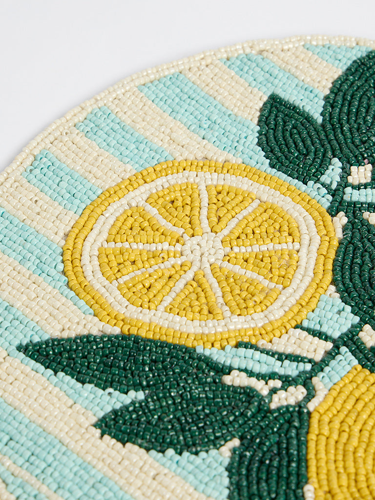 Westside Home Blue and Yellow Lemon Beaded Placemat