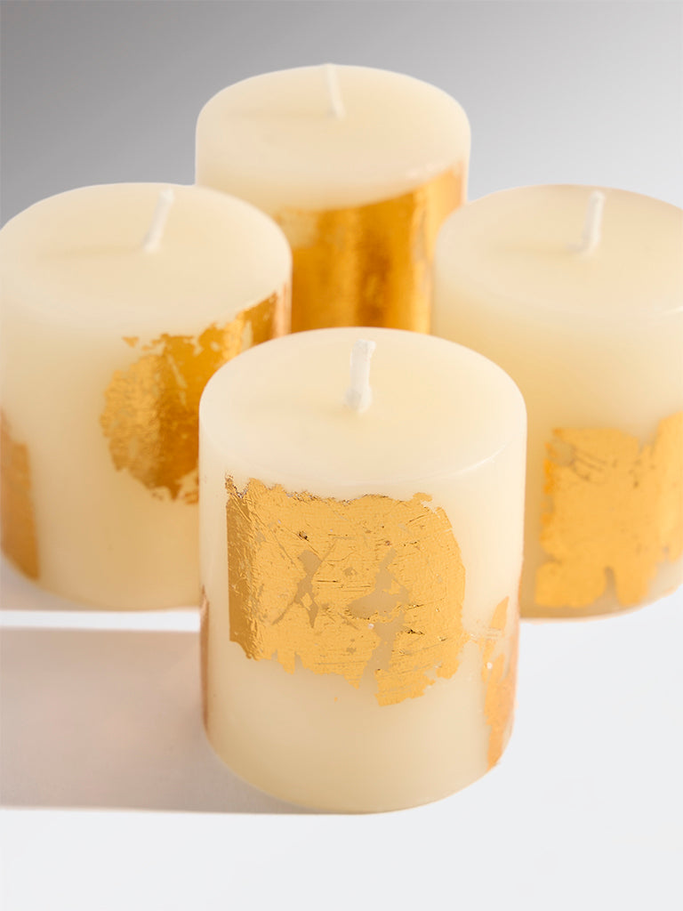 Westside Home Ivory Foil Detailed Votive Candles (Set of 4)